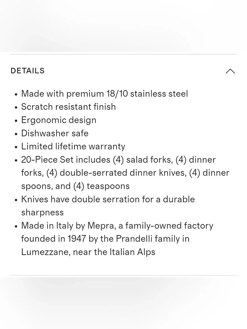 NEW! MEPRA Dolce Vita Polished 20 Piece Flatwear Set! (T56)